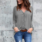 2019 Fashion Autumn Loose Button Long Sleeve V Neck Chiffon Blouse Plus size Women Shirts Hots Solid Blouse Office Lady Tops