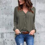 2019 Fashion Autumn Loose Button Long Sleeve V Neck Chiffon Blouse Plus size Women Shirts Hots Solid Blouse Office Lady Tops