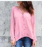 2019 Fashion Autumn Loose Button Long Sleeve V Neck Chiffon Blouse Plus size Women Shirts Hots Solid Blouse Office Lady Tops