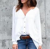 2019 Fashion Autumn Loose Button Long Sleeve V Neck Chiffon Blouse Plus size Women Shirts Hots Solid Blouse Office Lady Tops