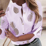 Wenyujh Blouses Women's White Shirt Pineapple Print Long Sleeve Blouses Woman 2019 Autumn Womens Button Tops and Blouses Female