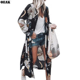 Oeak Women Chiffon Kimono Cardigan Floral Print Long Sleeve Blouse Summer Beach Cover Up Long Tops Ladies Boho Shirts 2019