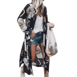 Oeak Women Chiffon Kimono Cardigan Floral Print Long Sleeve Blouse Summer Beach Cover Up Long Tops Ladies Boho Shirts 2019