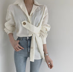 RICININA Womens Blouse Women Shirts And Blouses 2019 Fall Lapel Buttons Bandage White Vintage Shirt Long Sleeve Femme Casual Top