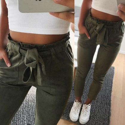 New 2018 fashion winter women suede pants style ladies Leather bottoms female trouser Casual pencil pants high waist trousers