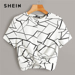 SHEIN Twist Hem Cross Wrap Hem Geo Print Crop Top Women Summer Casual Slim Fit Blouse Short Sleeve Womens Tops and Blouses